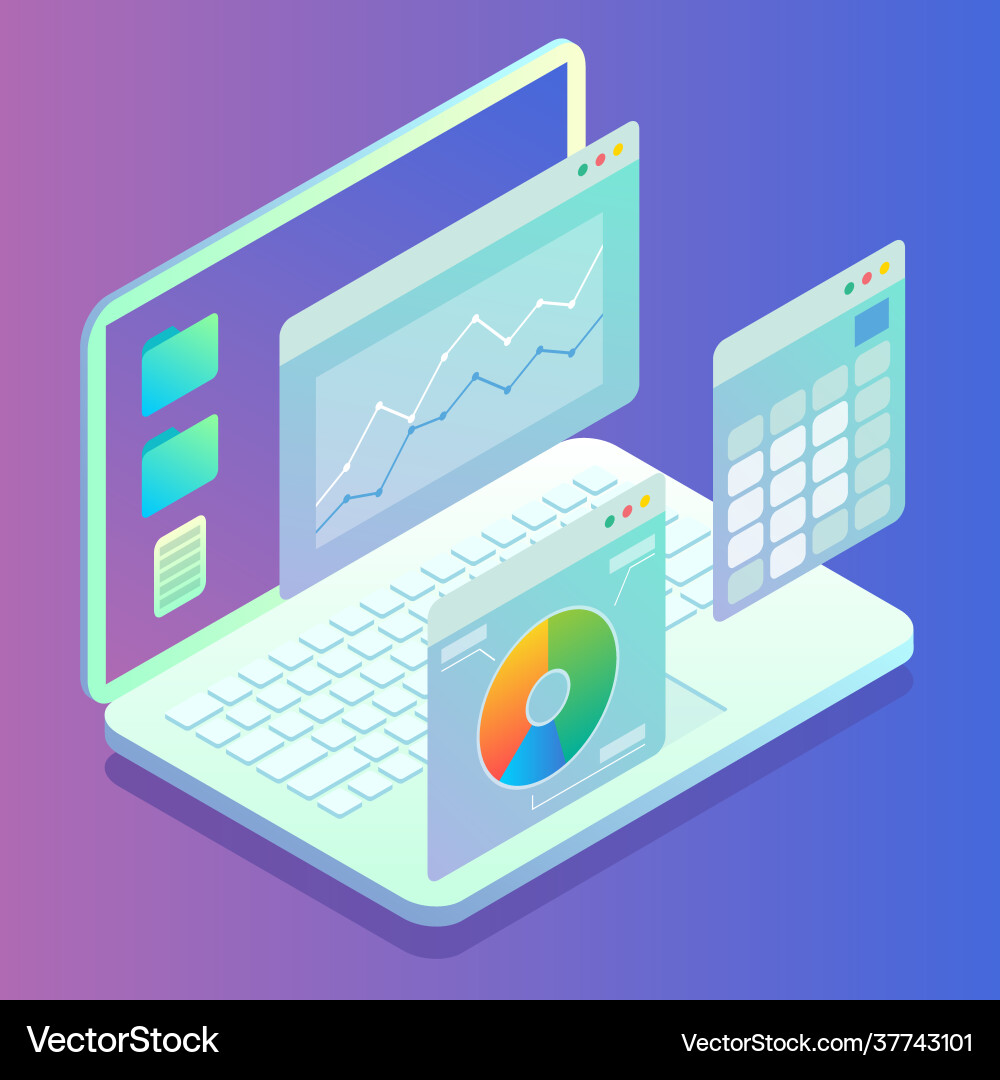 Web analytics concept laptop computer with charts Web analytics concept laptop computer with charts vector image