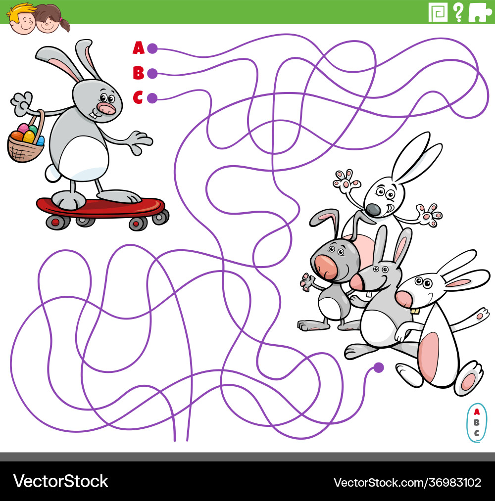 Bildung Labyrinth Spiel mit Cartoon Osterhasen Bildung Labyrinth Spiel mit Cartoon Osterhasen vektorbild