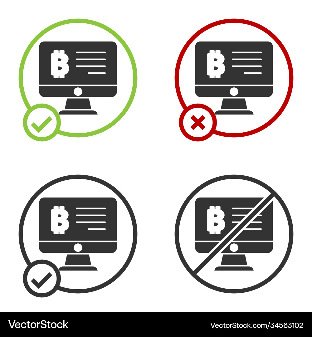Black mining bitcoin from monitor icon isolated vector image