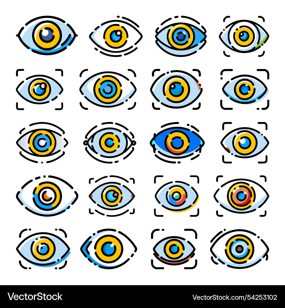 Eye icon with broken line style bundle vector image