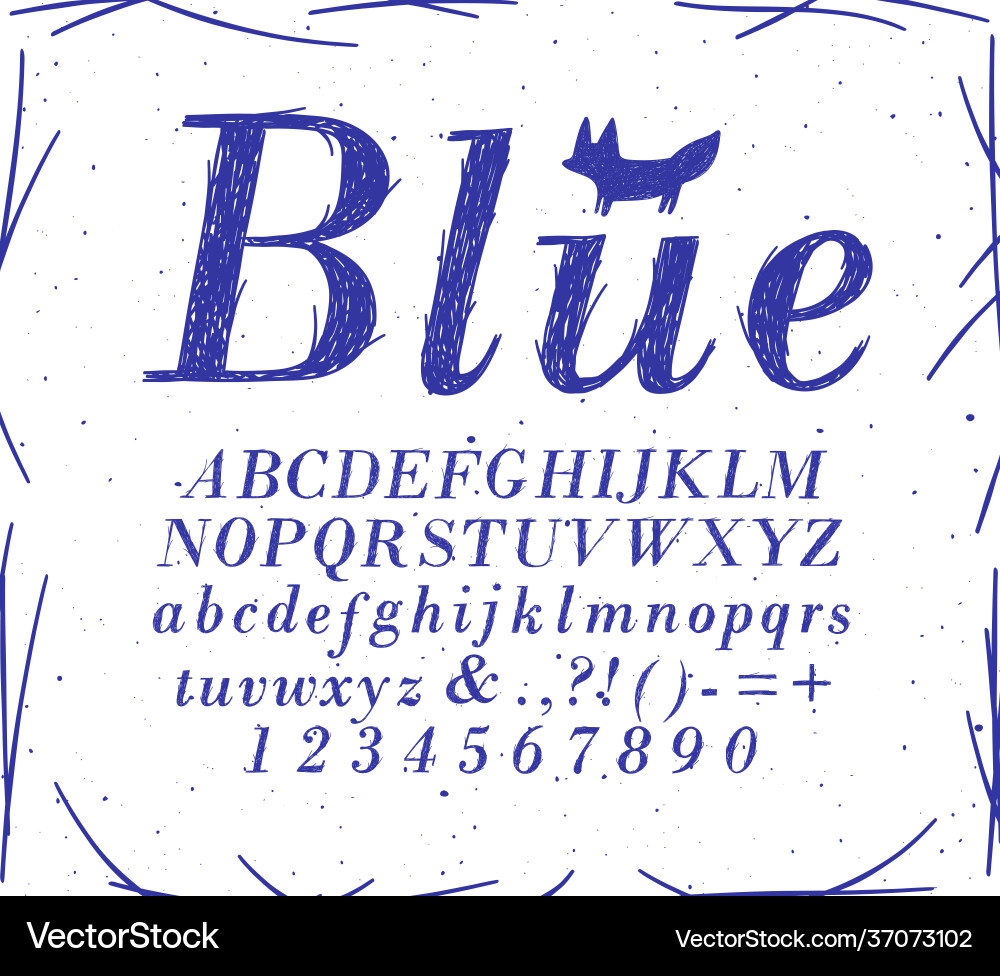 Font crosshatch pen line blue Font crosshatch pen line blue vector image