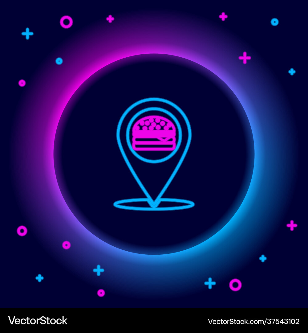 Glowing neon line map pointer with fast food Glowing neon line map pointer with fast food vector image