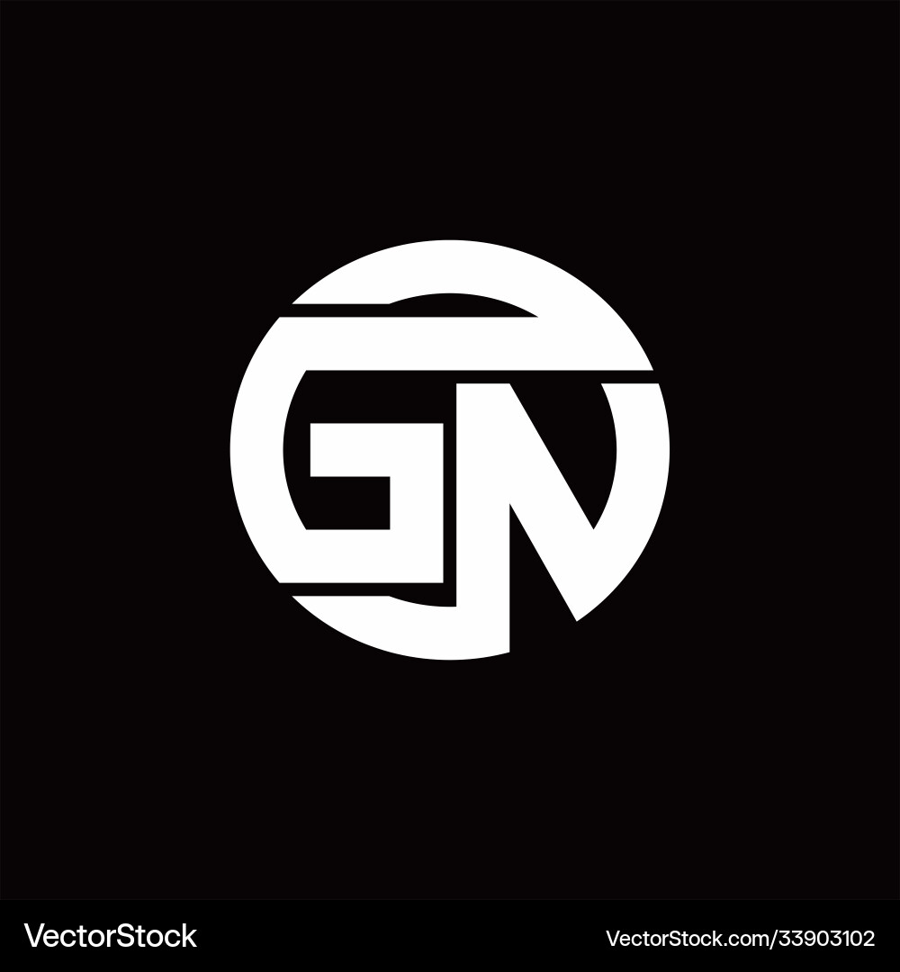Gn logo monogram with rounded line swipe design vector image