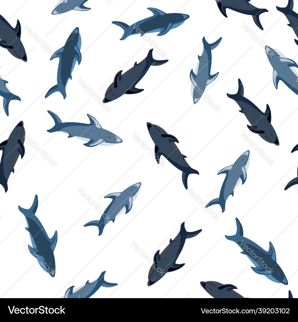 Isolated seamless pattern with random blue sharks Isolated seamless pattern with random blue sharks vector image