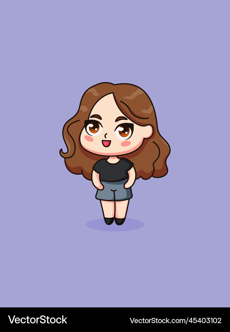 Kawaii Chibi Mädchen Kunst anime Charakter Stil Kawaii Chibi Mädchen Kunst anime Charakter Stil Vektorbild