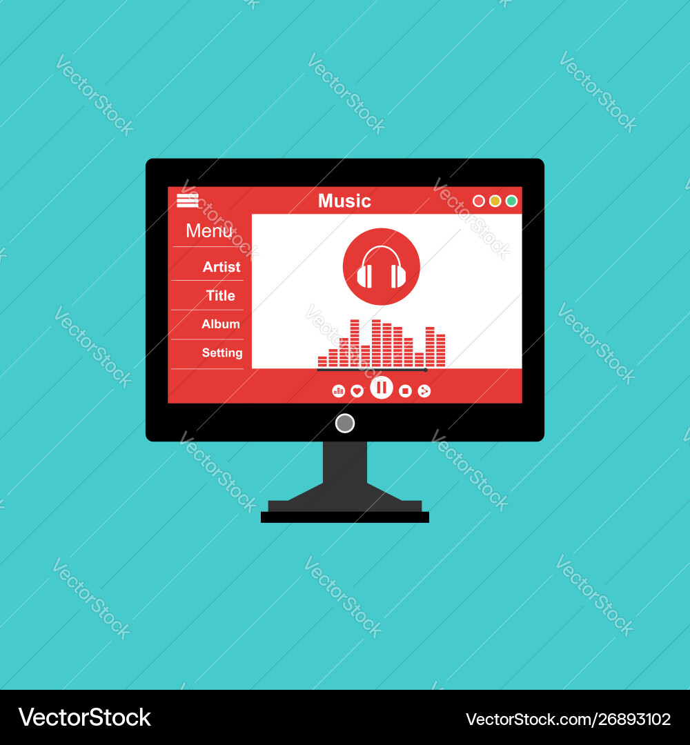 Media player application app template with flat Media player application app template with flat vector image