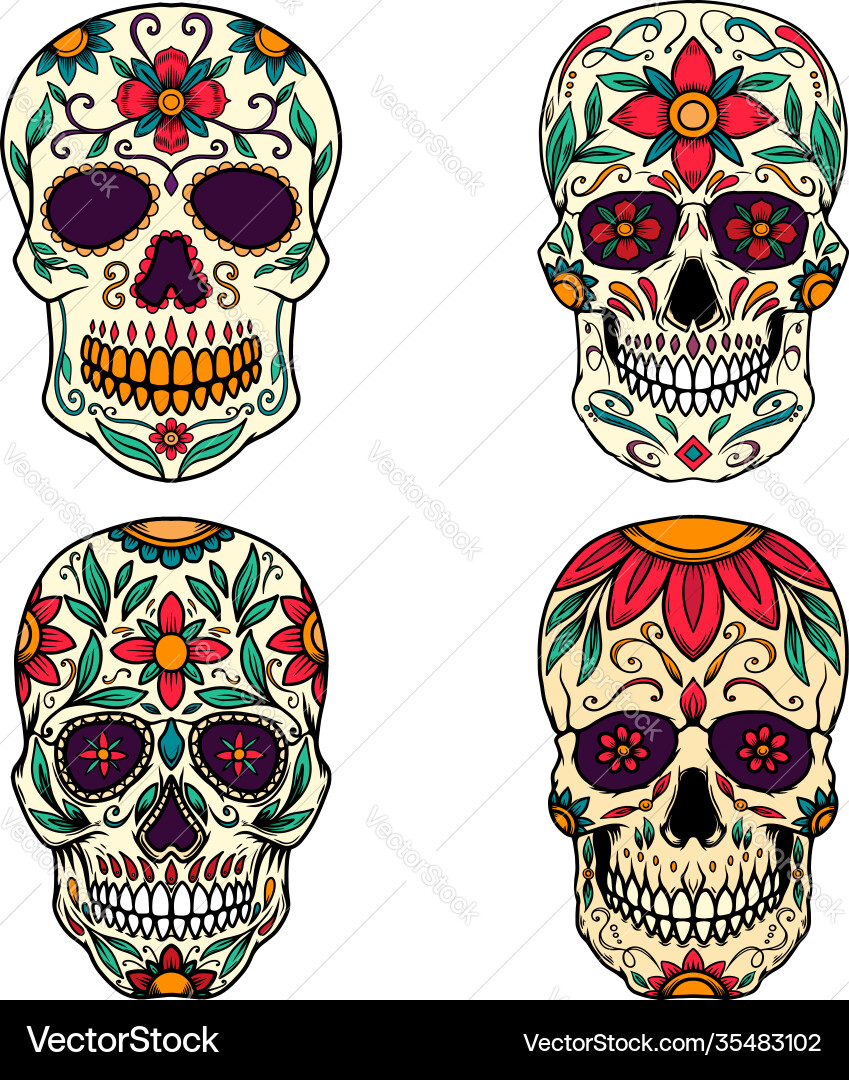 Mexican Sugar Skull Set Vector Image