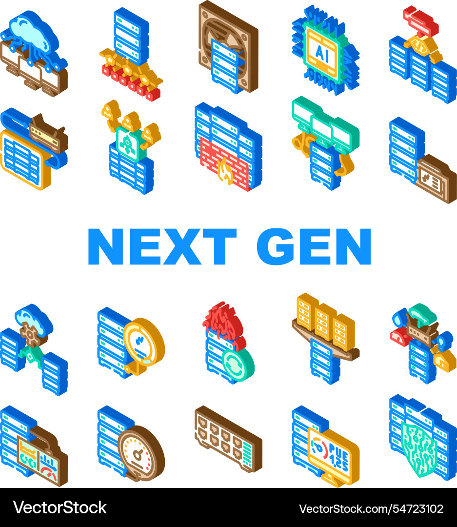 Next gen data center virtual icons set vector image