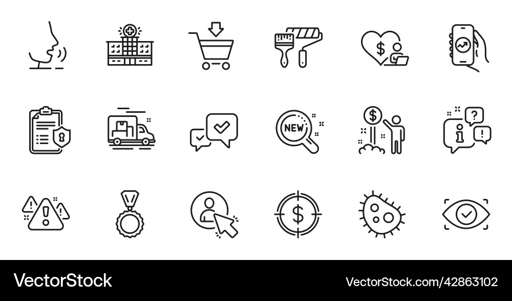 Outline set of user warning and volunteer line Outline set of user warning and volunteer line Vector Image