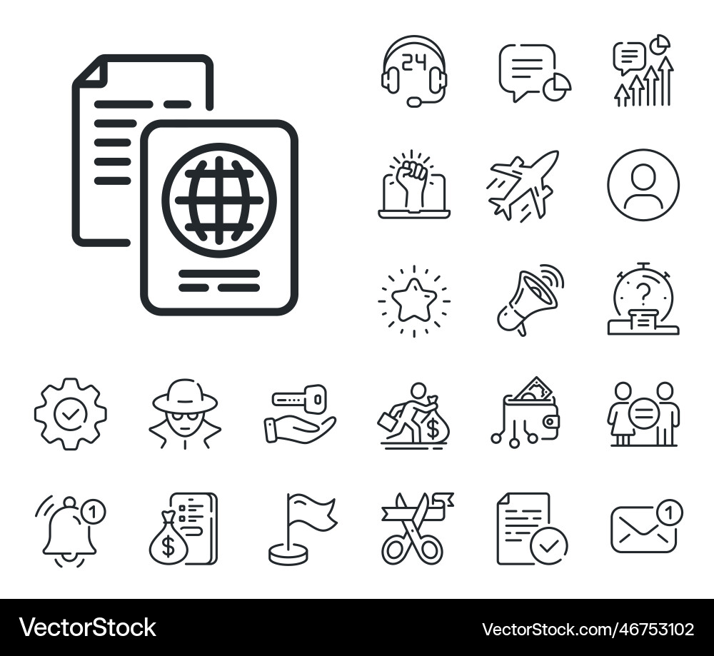 Passport document line icon id file page sign Passport document line icon id file page sign vector image