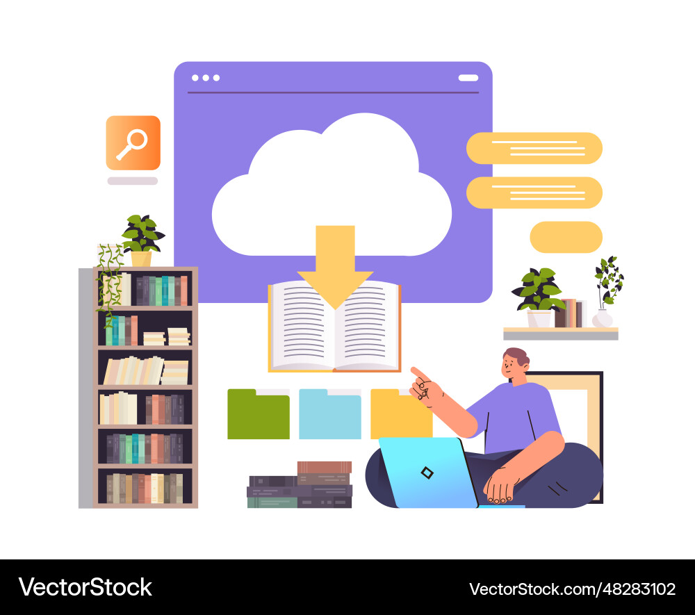 Student downloading course material from virtual Vector Image