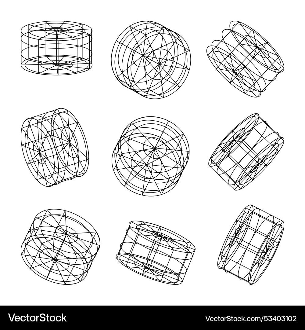 Wireframe lined shapes perspective mesh 3d grid Vector Image