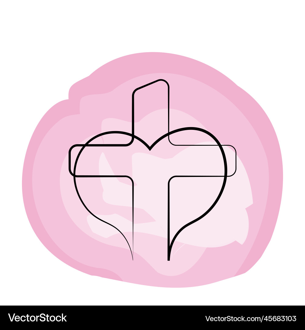Christian icon cross and heart in linear Vector Image