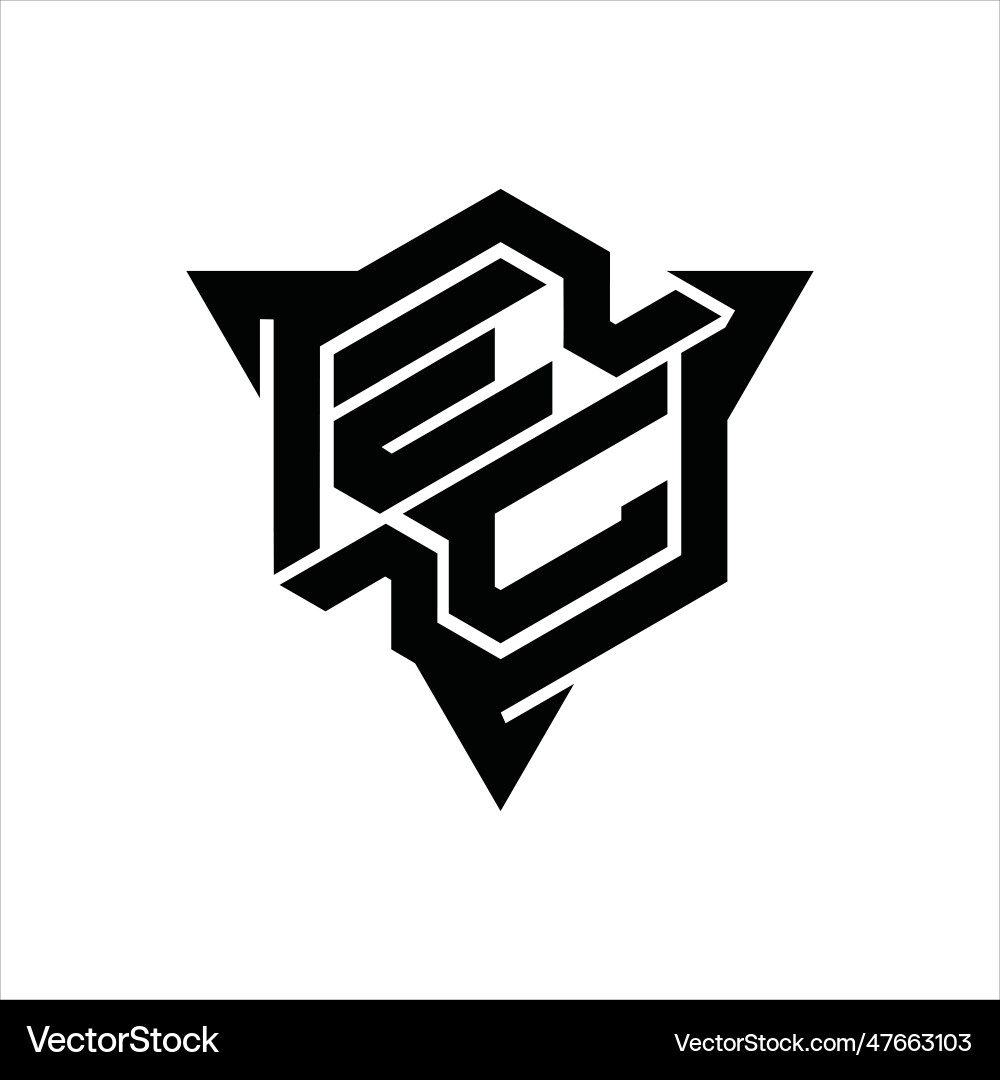 Ec logo monogram hexagon shape with triangle vector image