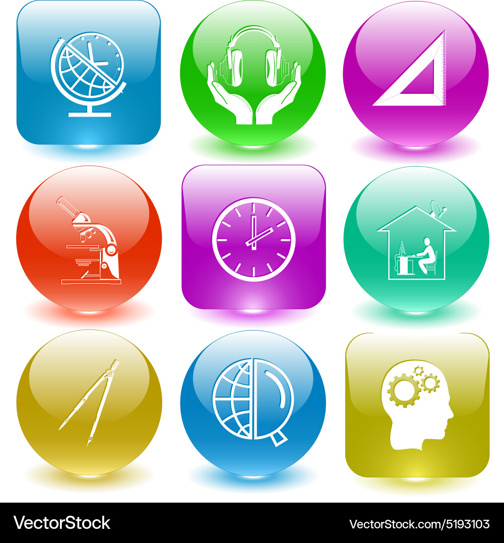 Globe and clock headphones in hands triangle ruler Vector Image