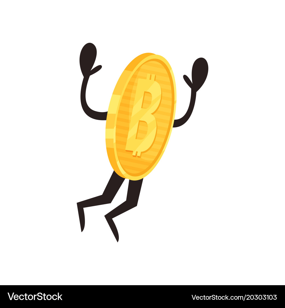 Golden coin character in action shiny humanized Vector Image