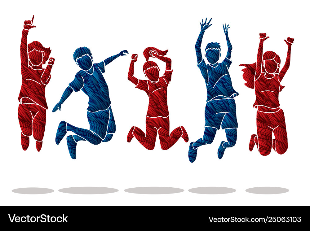 Group children jumping happy feel good cartoon Group children jumping happy feel good cartoon vector image