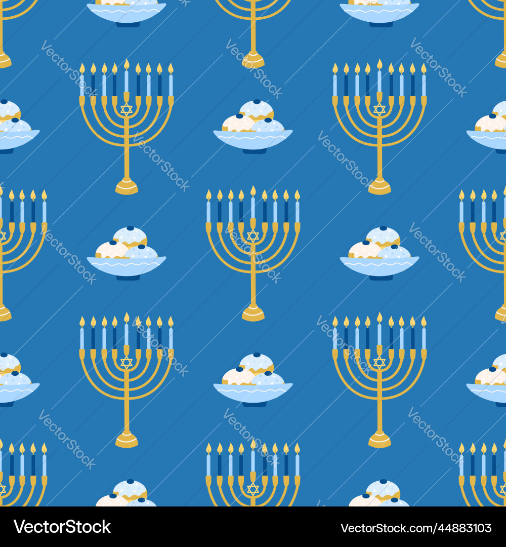 Hanukkah seamless pattern various object Hanukkah seamless pattern various object vector image
