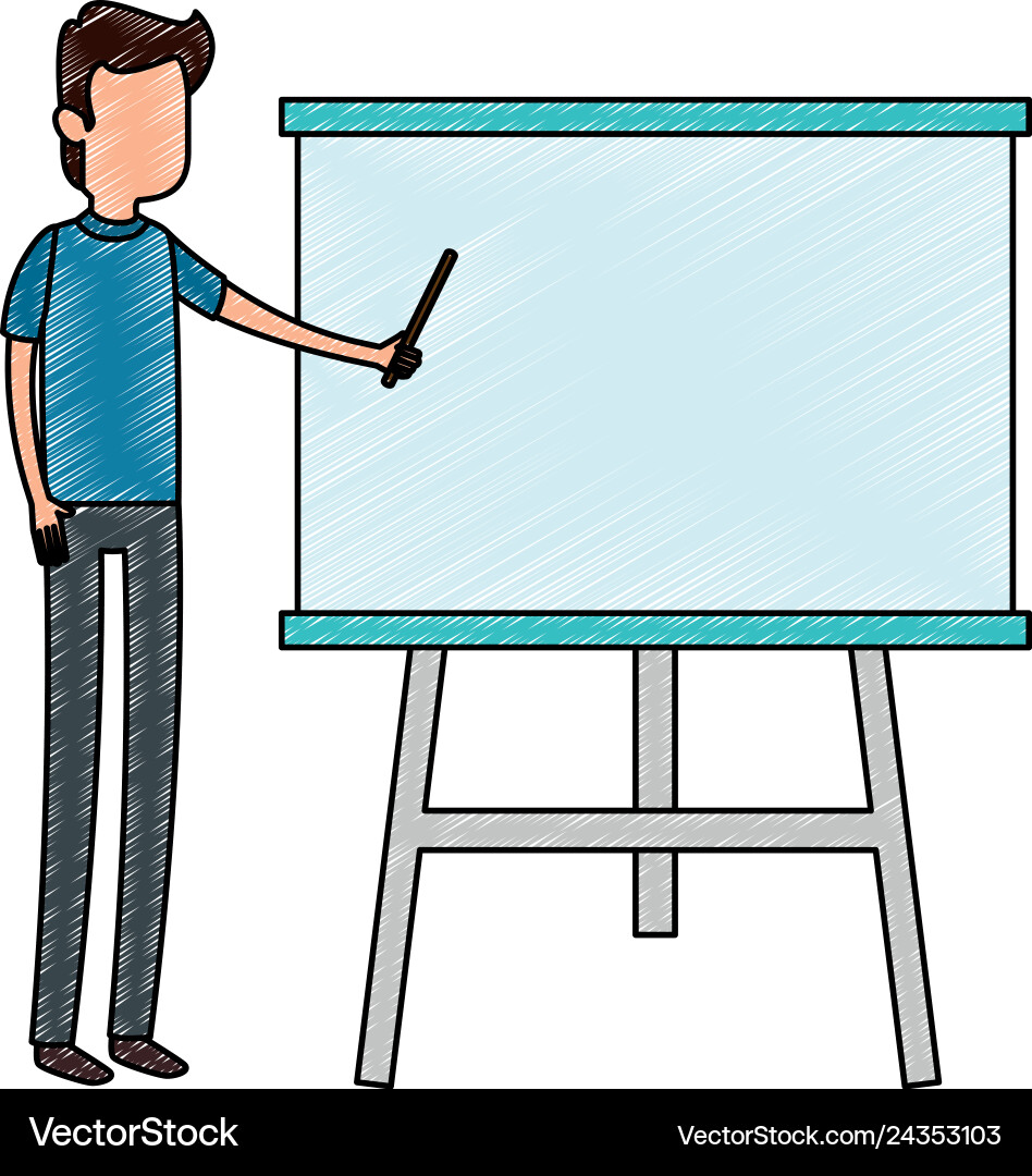 Man teaching with paperboard character Man teaching with paperboard character Vector Image