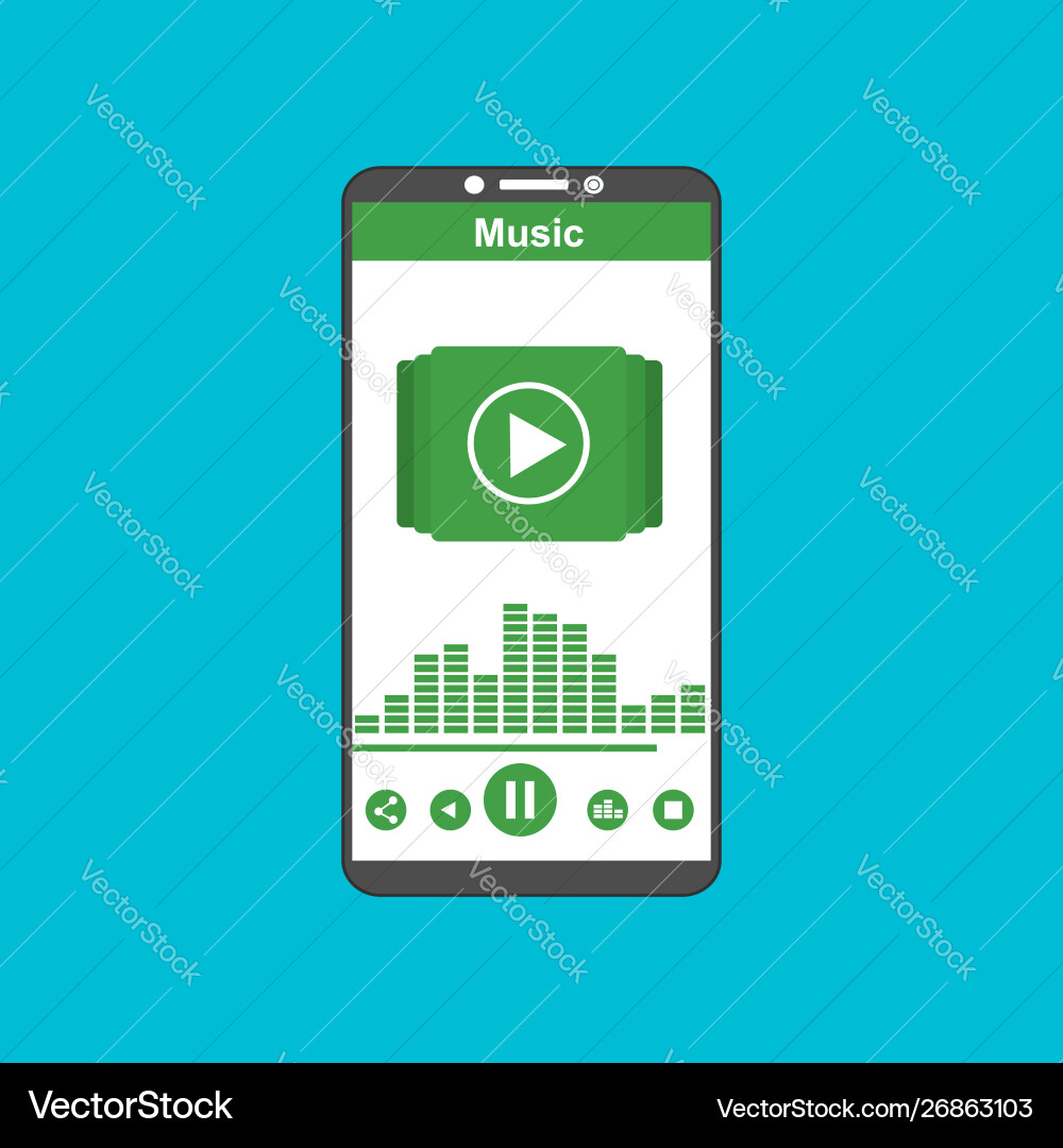 Media player application app template with flat vector image