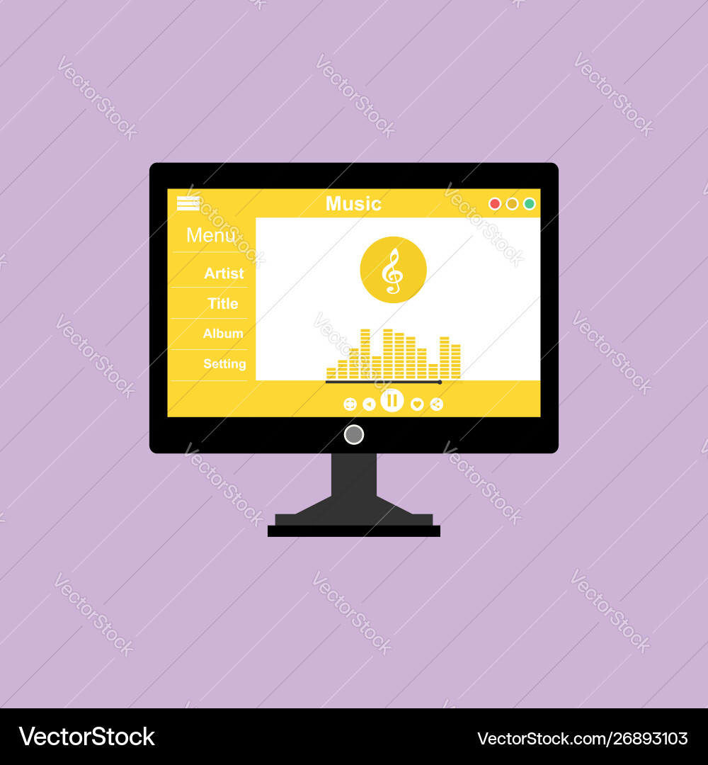 Media player application app template with flat Media player application app template with flat vector image