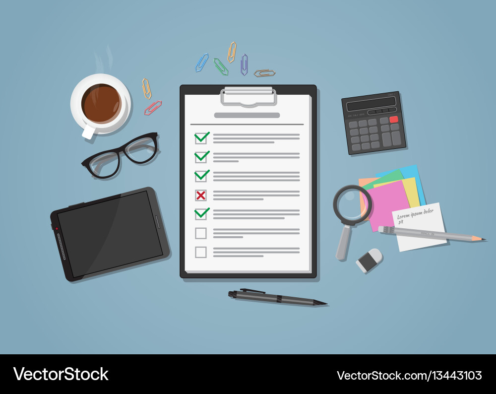 Office Checklist with Workplace Objects vector image