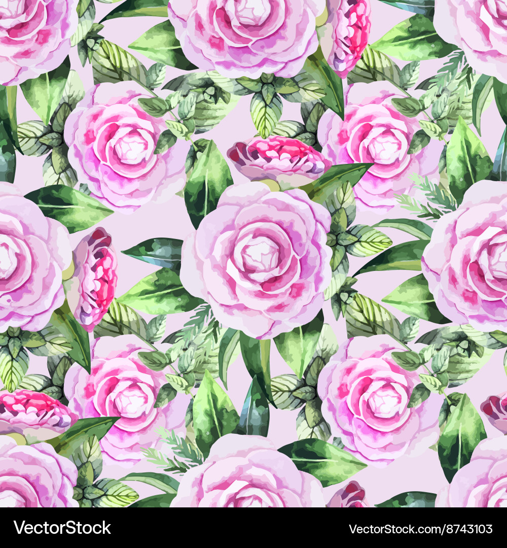Pink Camellia Seamless Pattern Vector Image