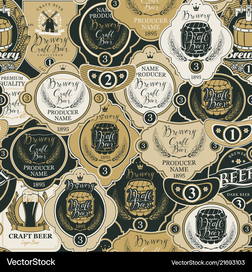 Seamless pattern with various beer labels Seamless pattern with various beer labels vector image