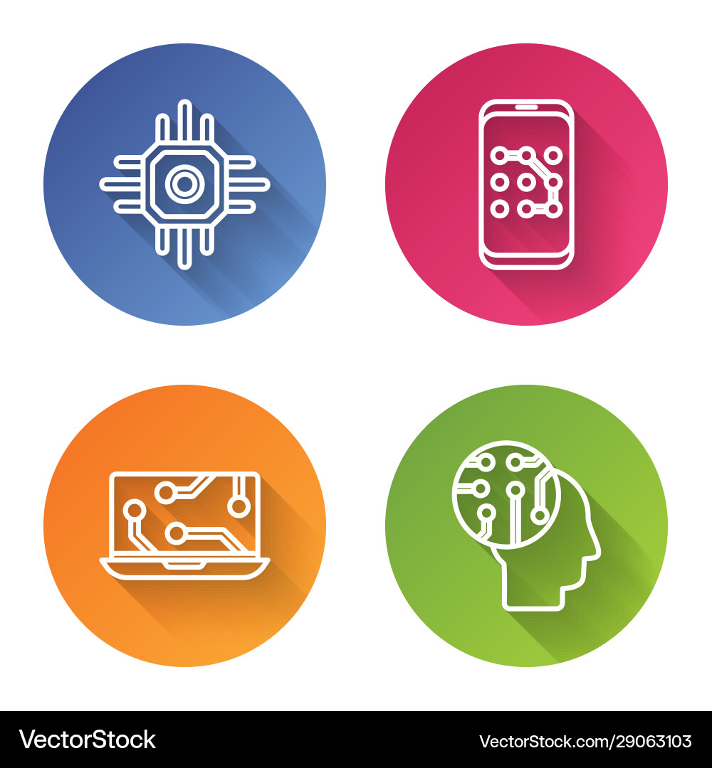 Set line processor mobile and graphic password Vector Image