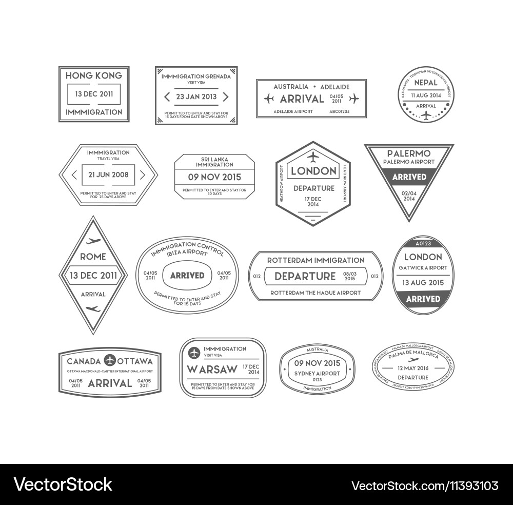 Travel Visa Stamps Collection Vector Image