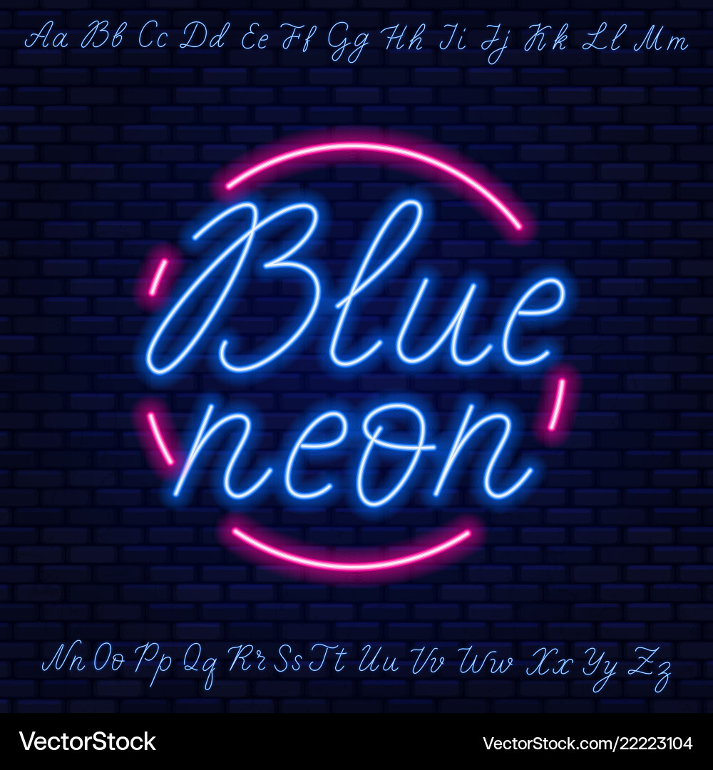 Blue neon script uppercase and lowercase letters Blue neon script uppercase and lowercase letters vector image