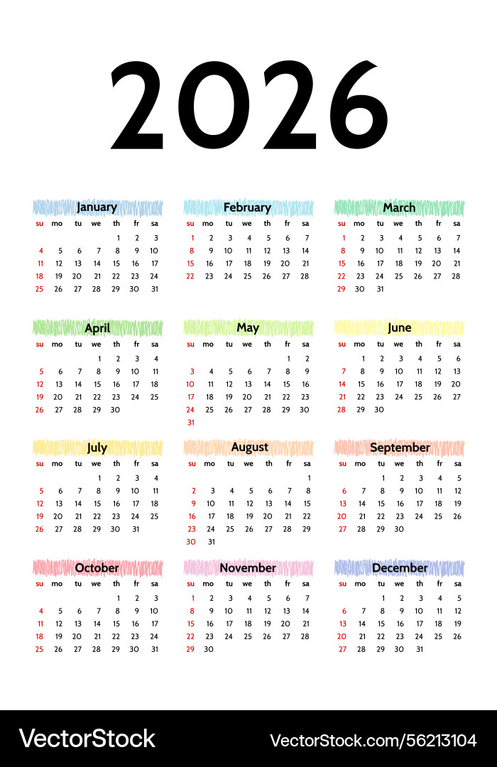 Calendar for 2026 isolated on a white background Vector Image