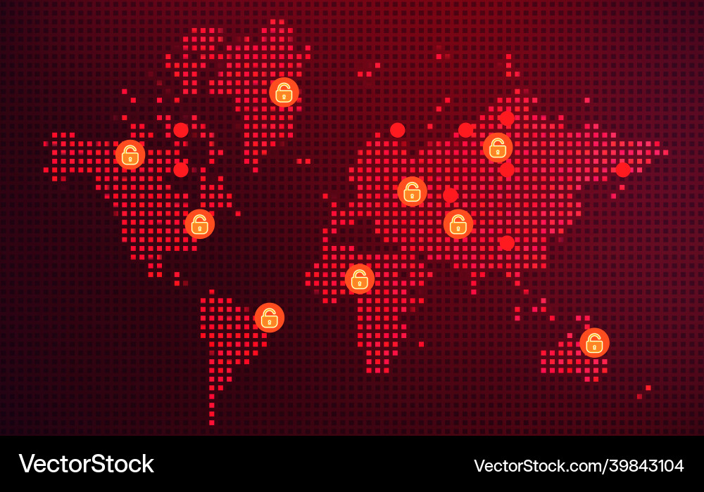 Cyber attack background with map of the world Cyber attack background with map of the world vector image