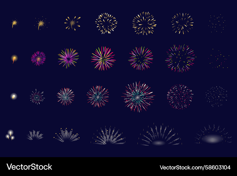 Firework animation mega set elements in flat Firework animation mega set elements in flat Vector Image