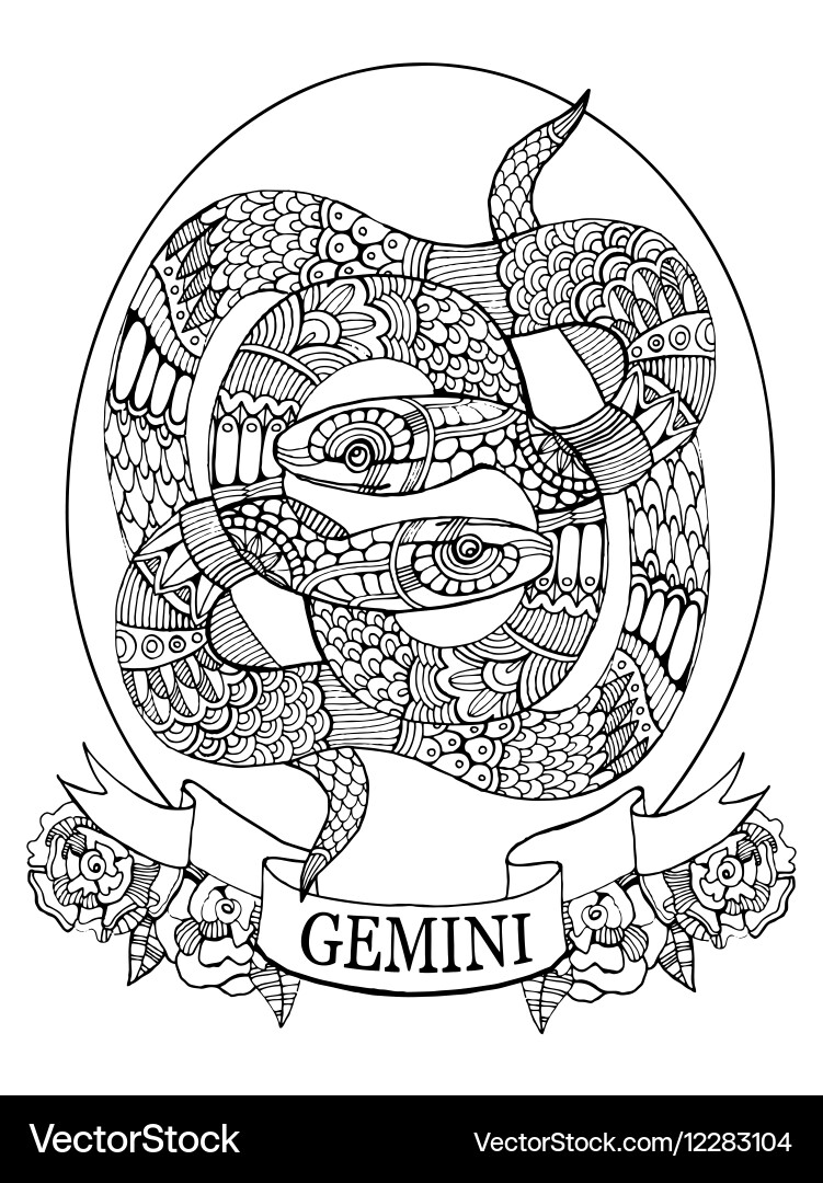 Gemini Zodiac Coloring Page vector image