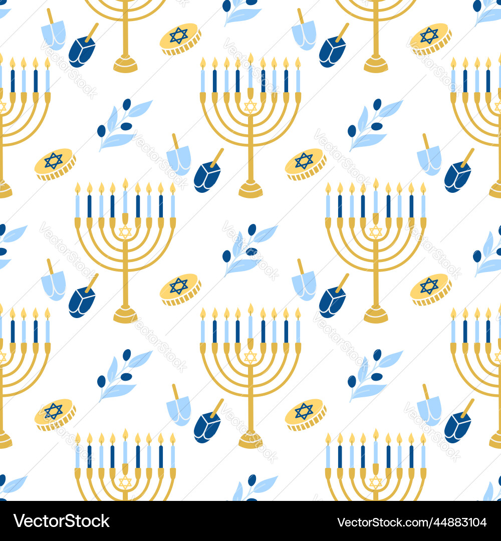Hanukkah seamless pattern various object Hanukkah seamless pattern various object vector image