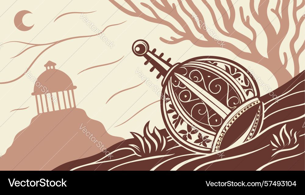 Lute nestled in patterned tree trunk organic Vector Image