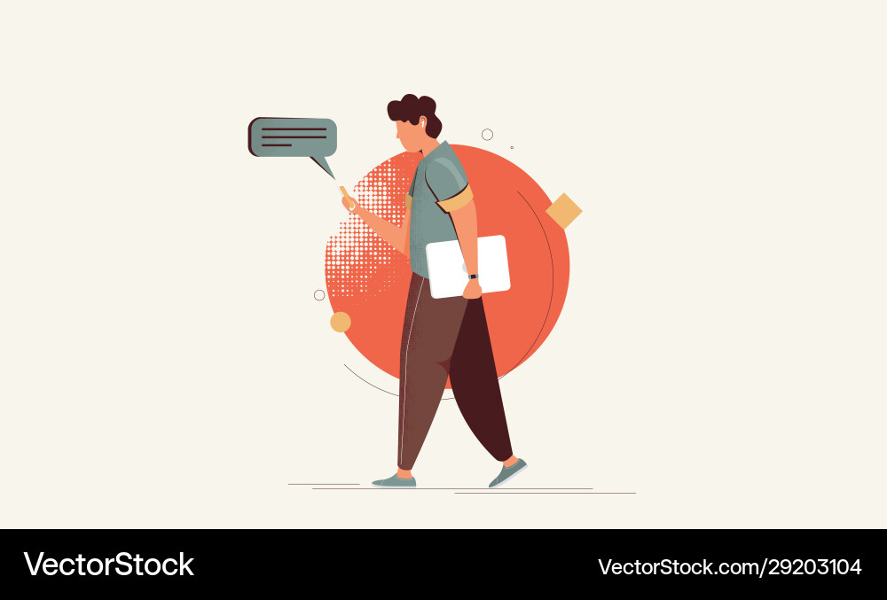 Man with gadgets - flat design style character Man with gadgets - flat design style character Vector Image