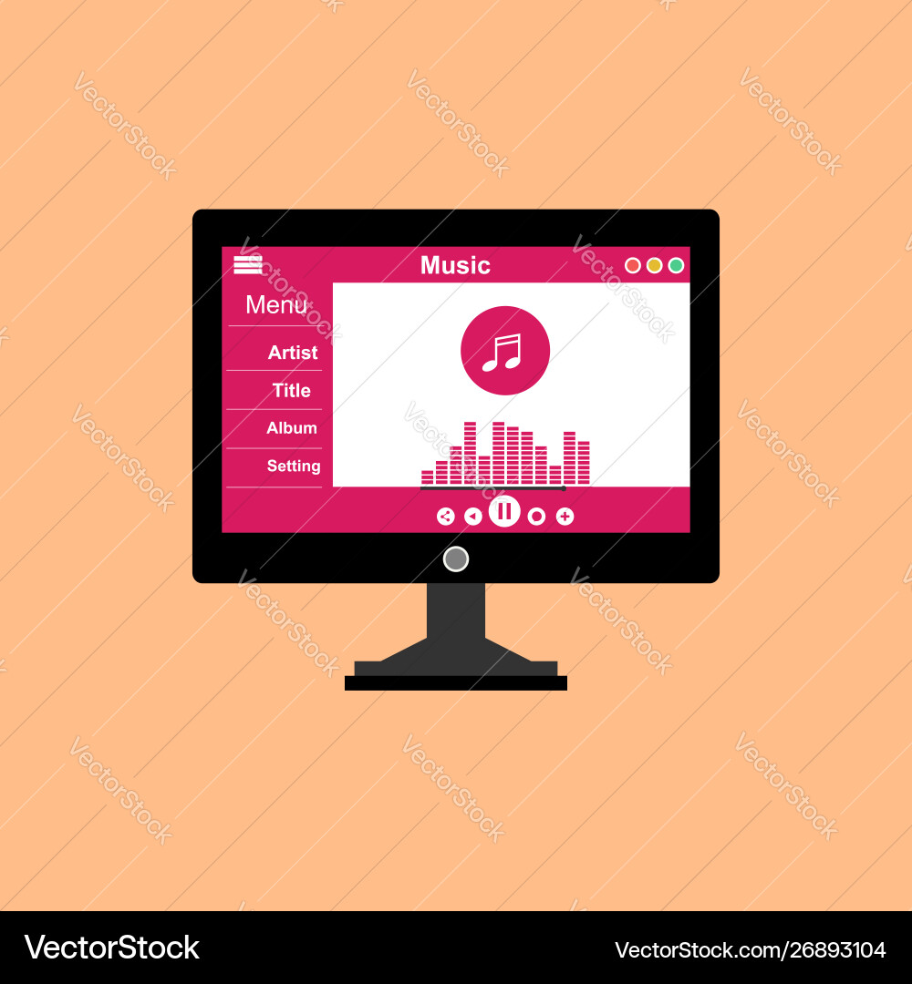 Media player application app template with flat Media player application app template with flat Vector Image
