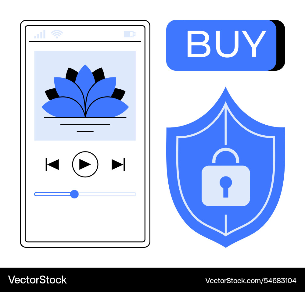 Mobile app interface with music player secure Mobile app interface with music player secure vector image