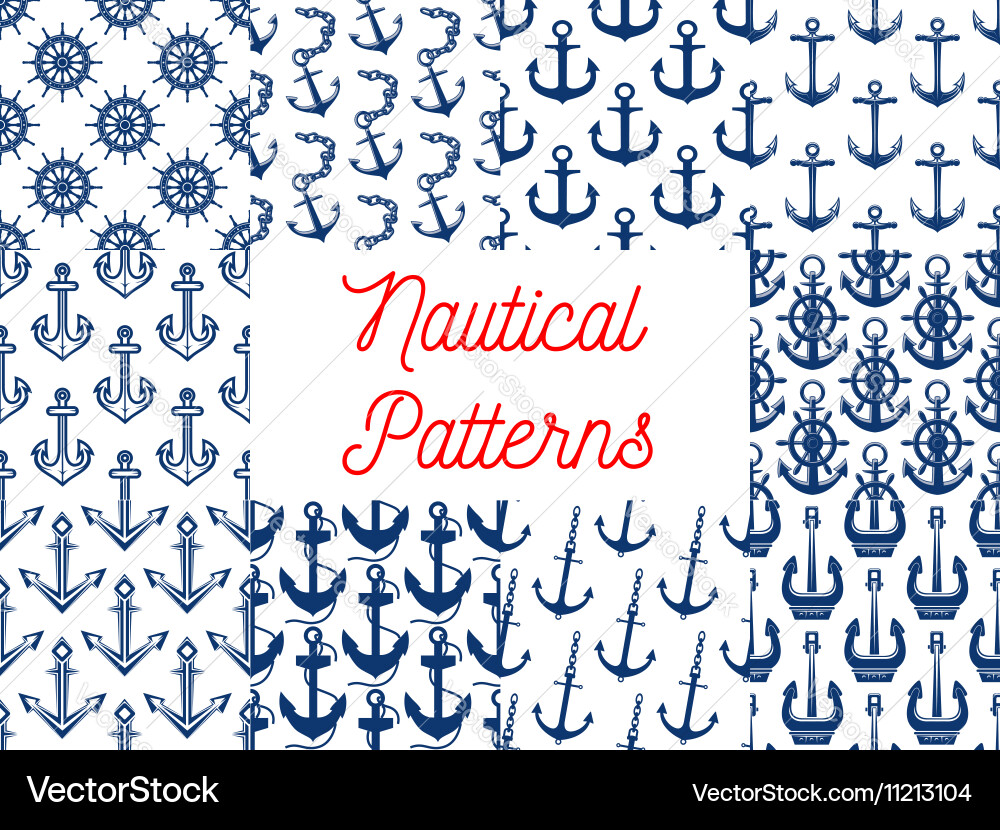Nautical patterns set with anchor icons vector image