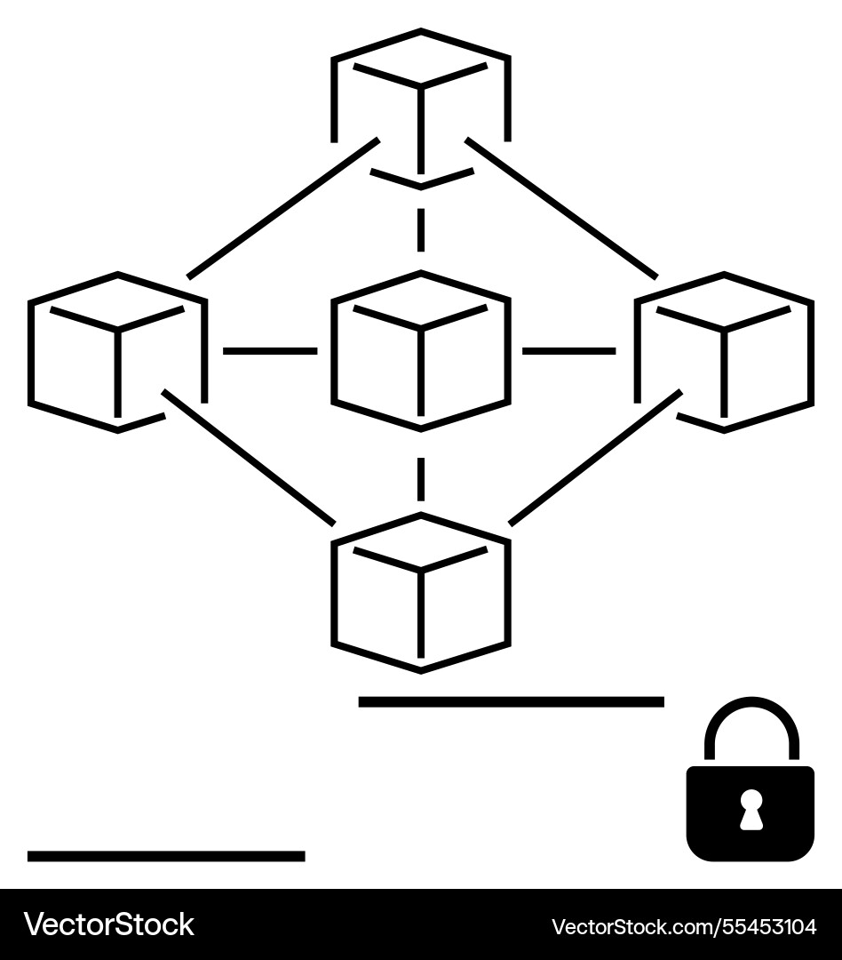 Network of connected cubes with security lock Network of connected cubes with security lock vector image