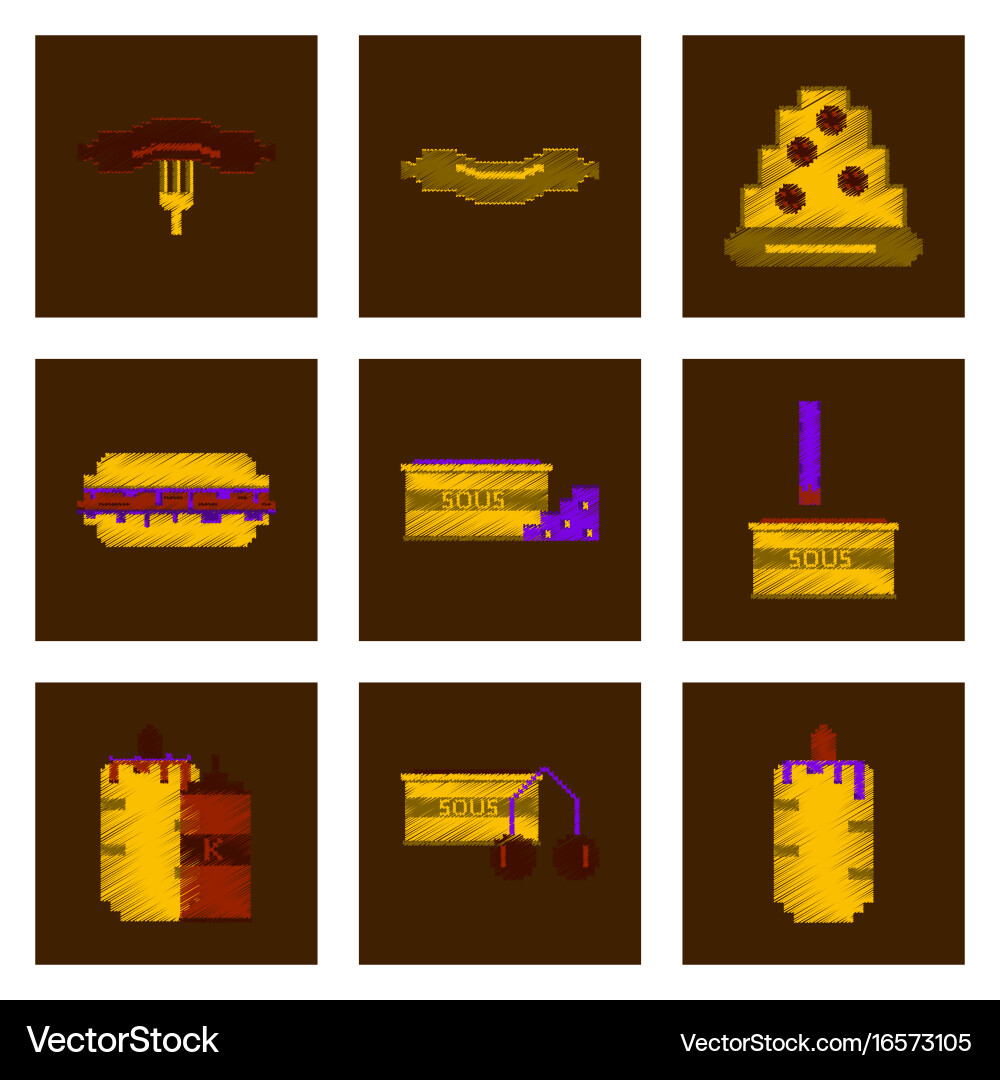 Assembly of flat shading style pixel icon fast vector image