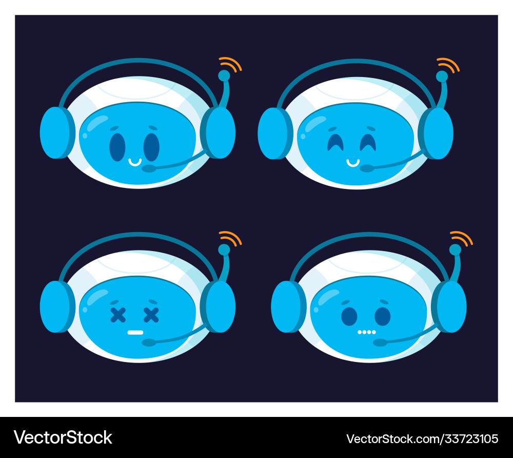 Chatbot icon set cute smiling robots modern flat vector image