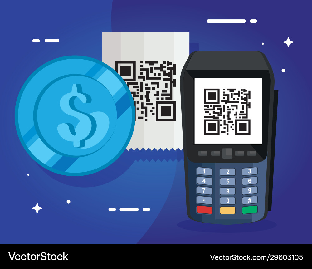 Datentelefon mit Scancode qr und Münze Datentelefon mit Scancode qr und Münze vektorbild