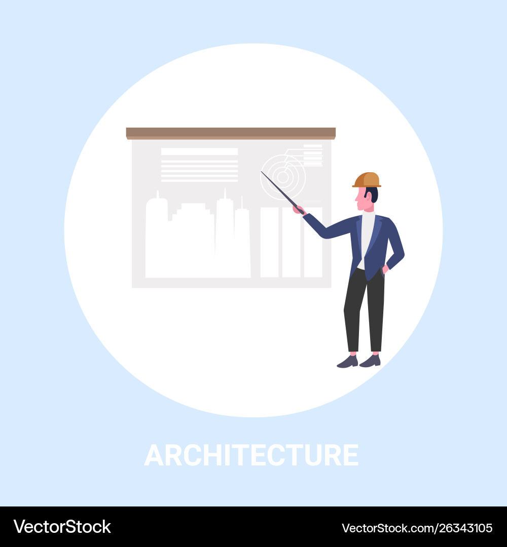 Man architect doing presentation engineer Man architect doing presentation engineer vector image