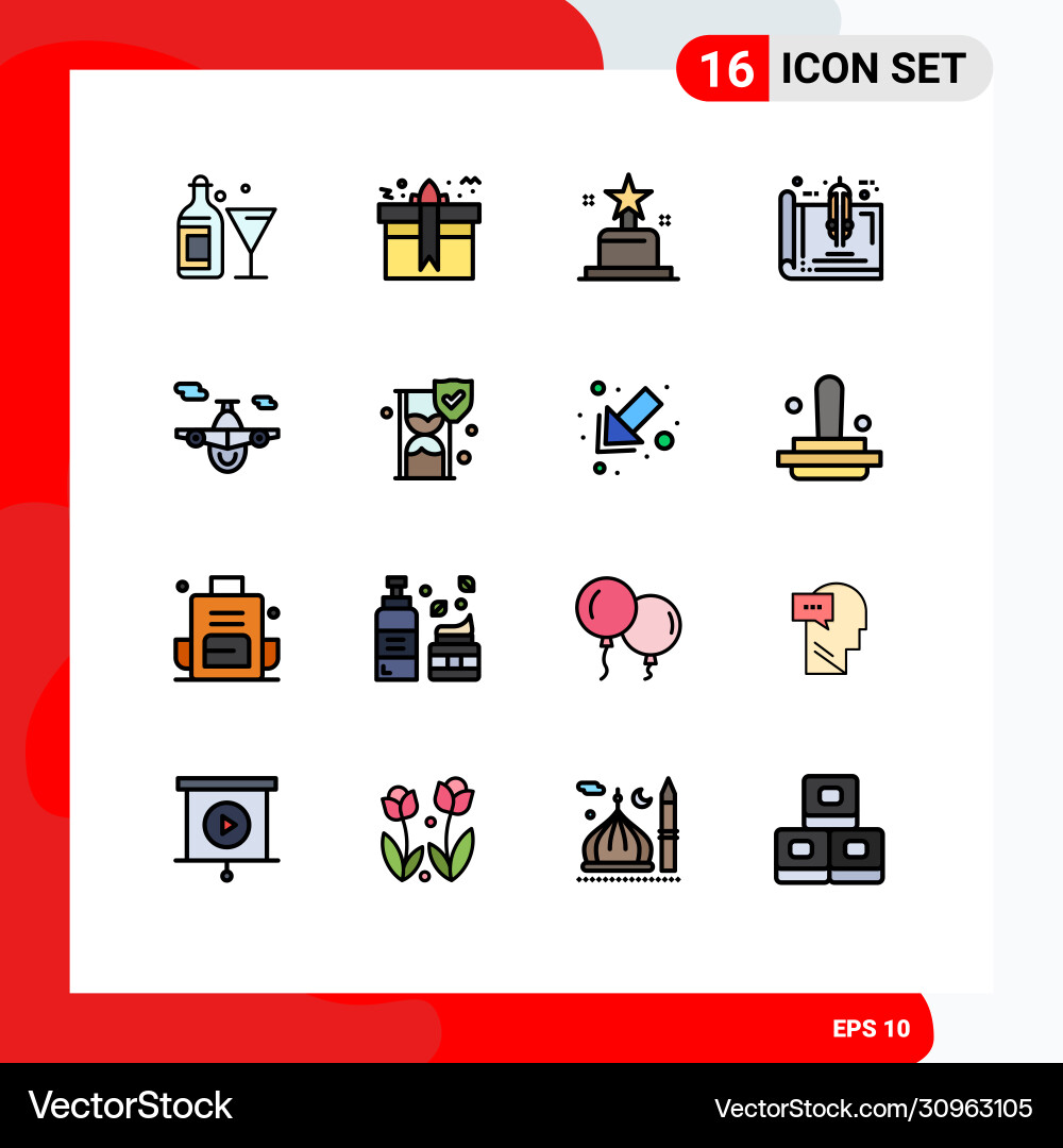 Set 16 flat color filled lines on grid Vector Image
