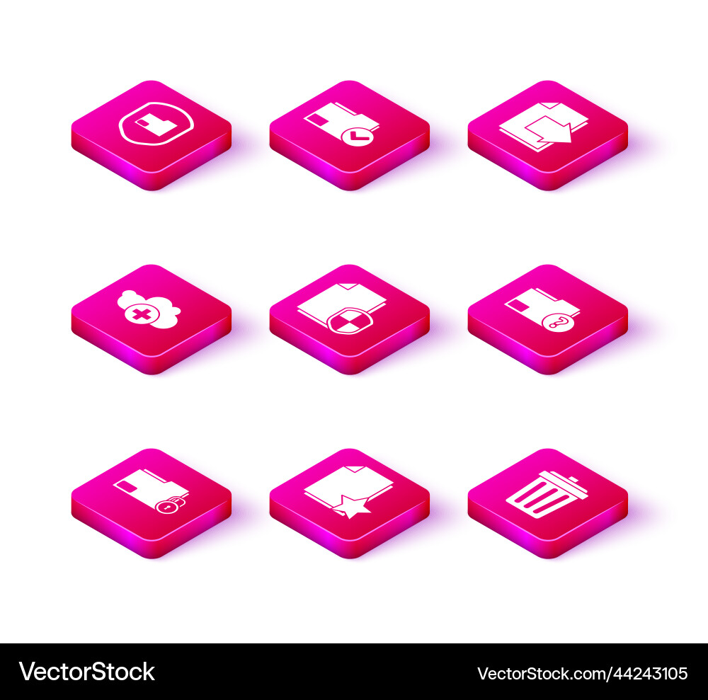 Set folder and lock document with star add cloud Set folder and lock document with star add cloud vector image