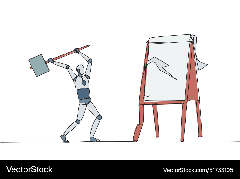 Single one line drawing smart robot preparing Single one line drawing smart robot preparing vector image