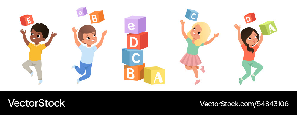 Children learn alphabet with toy block Children learn alphabet with toy block vector image